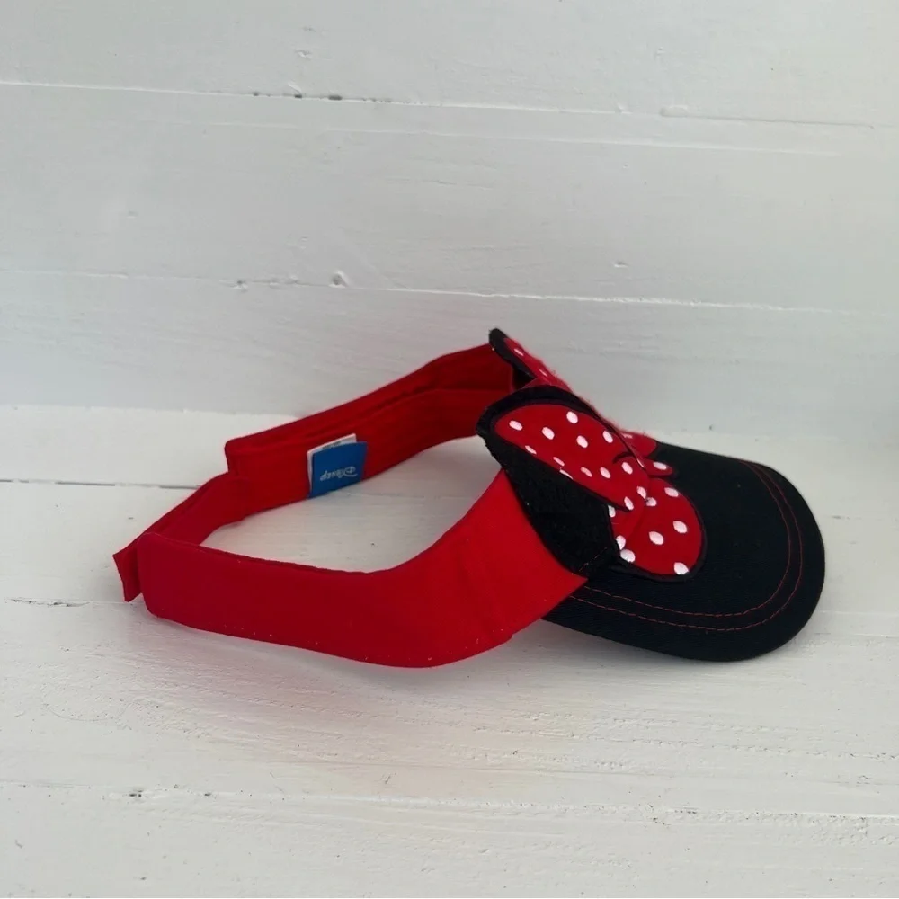Disney Minnie Mouse Red Black White Hat Visor Hook And Loop Vacation Summer